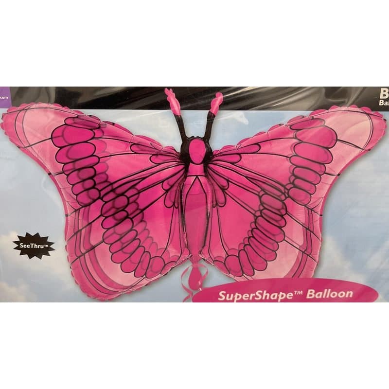 32" Foil Balloon - Pink Butterfly, See Through, Super Shape