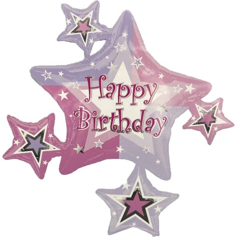35" Foil Balloon - "Happy Birthday" Stars, Super Shape, 35" x 32"