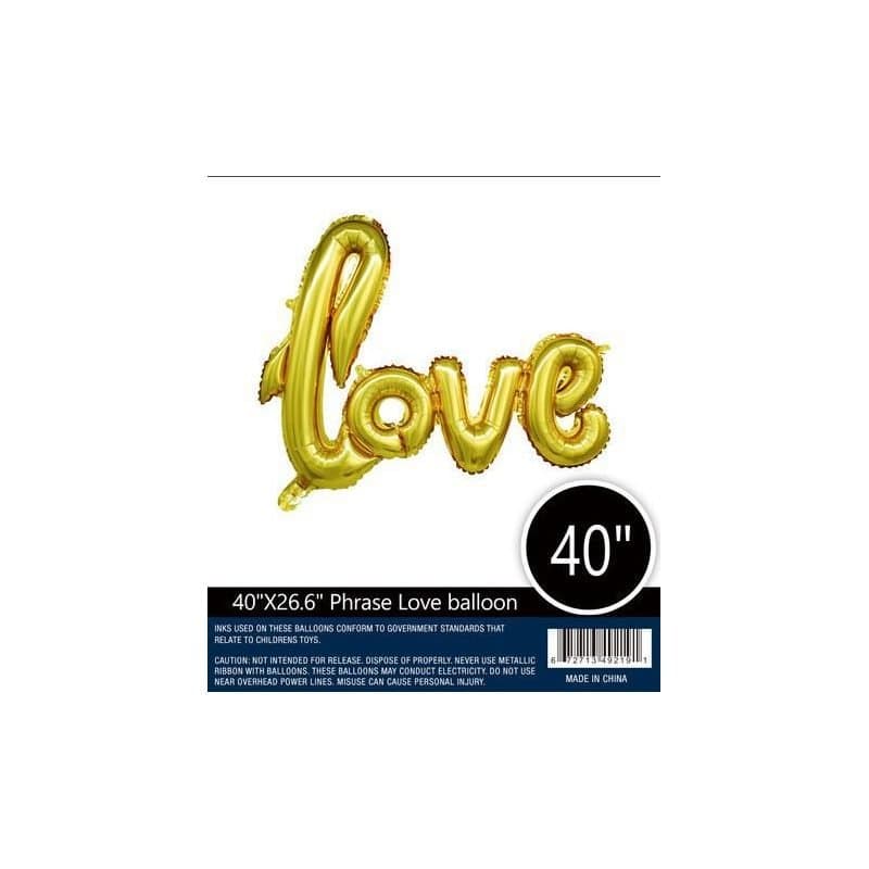 40" Foil Balloon - "Love" , Gold , Air Filled