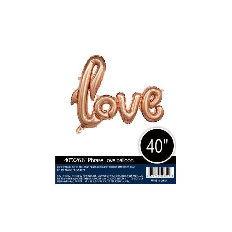 40" Foil Balloon - "Love" , Rose Gold , Air Filled