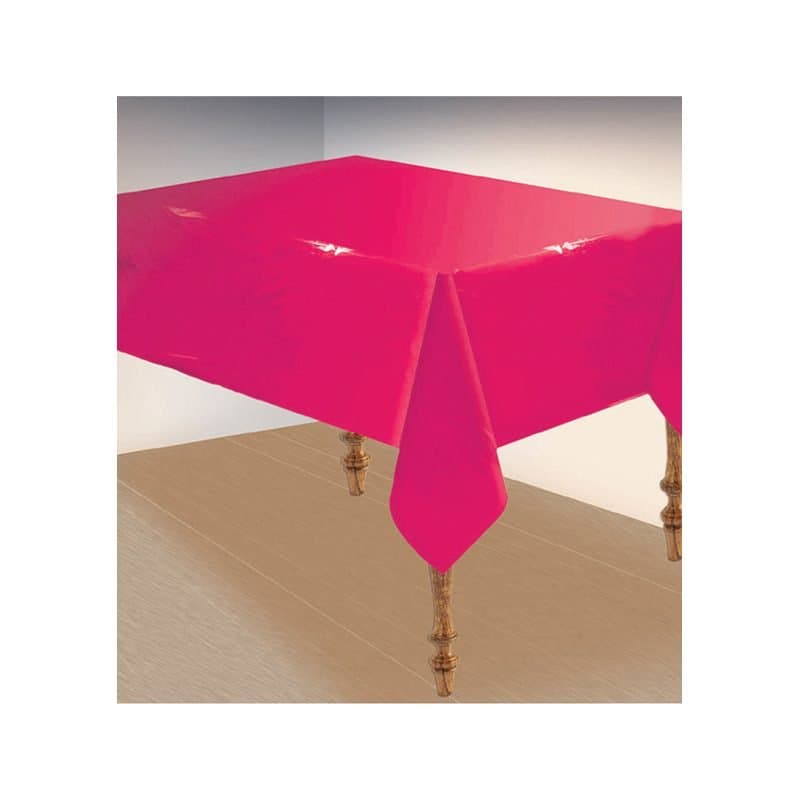 54"×108" Rect. Plastic Table Cover - Metallic Hot Pink
