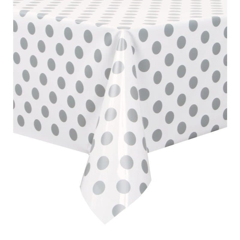 54"×108" White w/ Silver Dots Rect. Plastic Tablecover