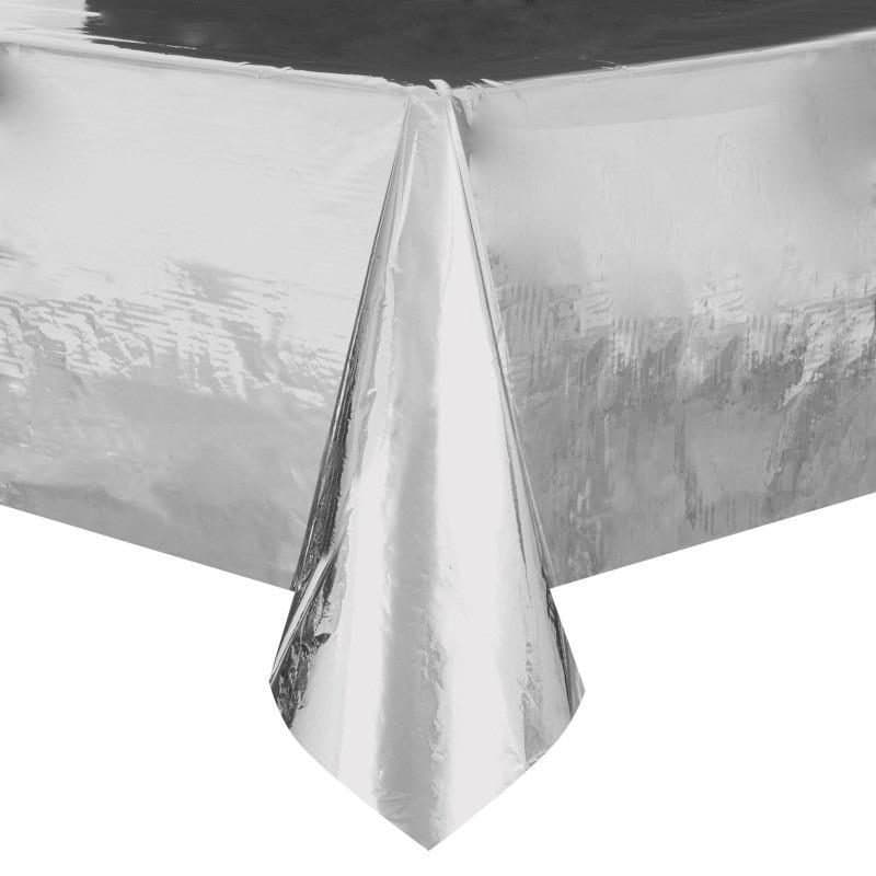 54"x108" Rec. Foil Table Cover - Silver Metallic