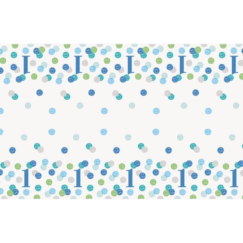 54"x84" Rec. Plastic Table Cover - 1st Birthday Blue Dots