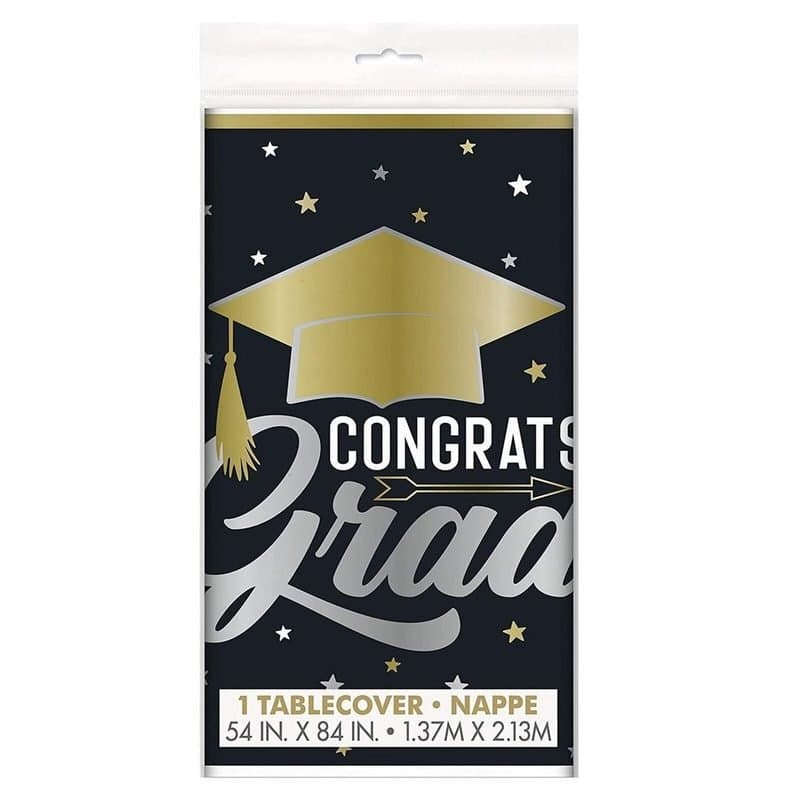 54"x84" Rect. Plastic Tablecover - Stars & Caps Congrats Grad
