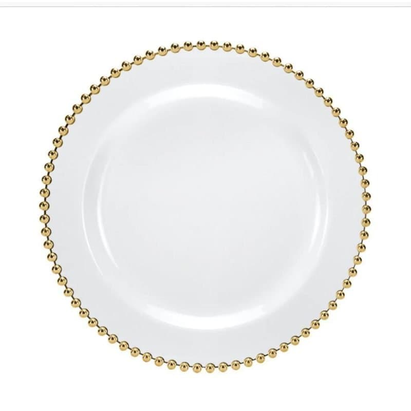 7.75" White Plates with Gold Beads 10 pk
