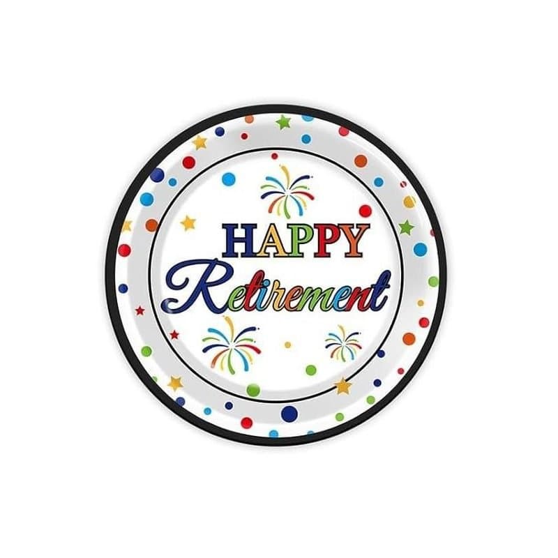 7" Colorful Retirement Paper Plates 8ct