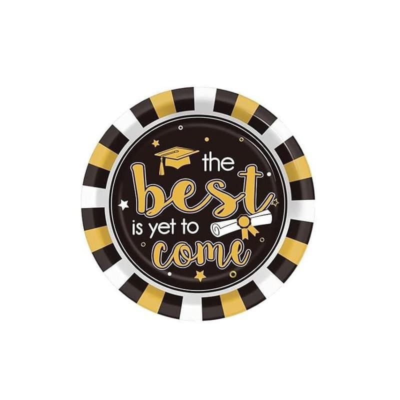 7" Congrats Grad Black/Gold Paper Plates 10ct