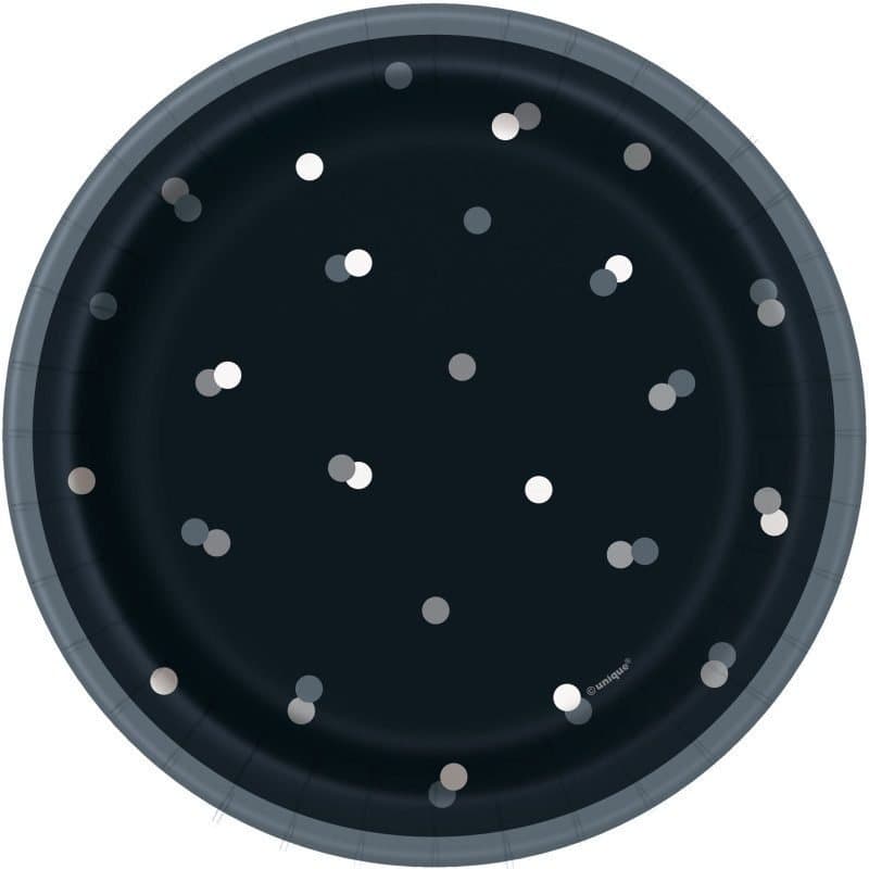 7" Glitz Black & Silver Dot Plates 8ct