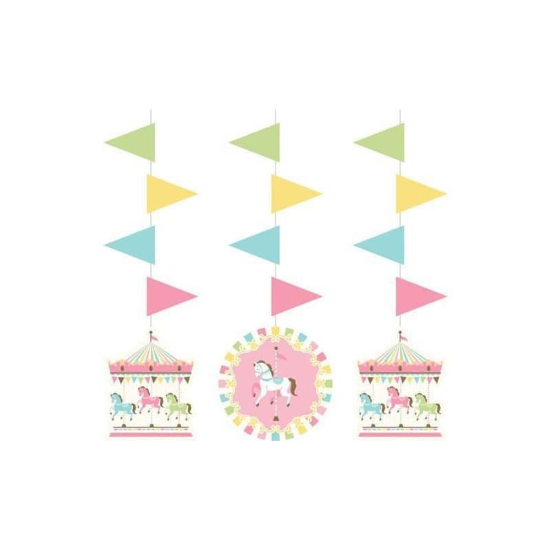 7" Hanging Carousel Cutouts Pink 3Ct