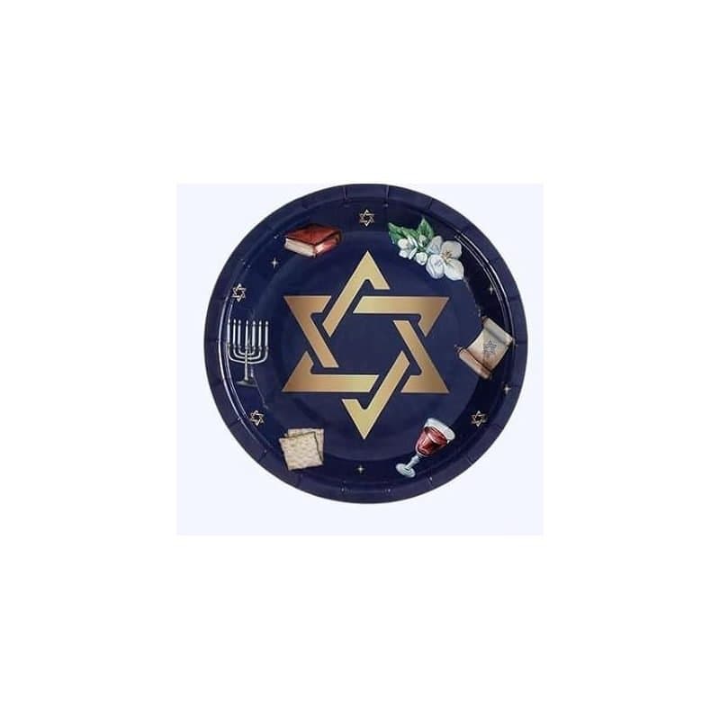 7" Happy Passover Paper Plates Dk Blue 12ct