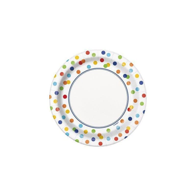 7" Paper Plate - Happy Birthday Rainbow Polka Dots, 8ct