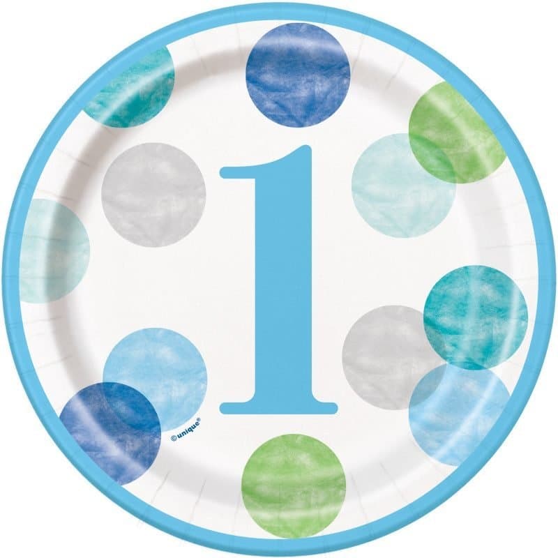 7" Paper Plates - Blue Dots First Birthday 8ct