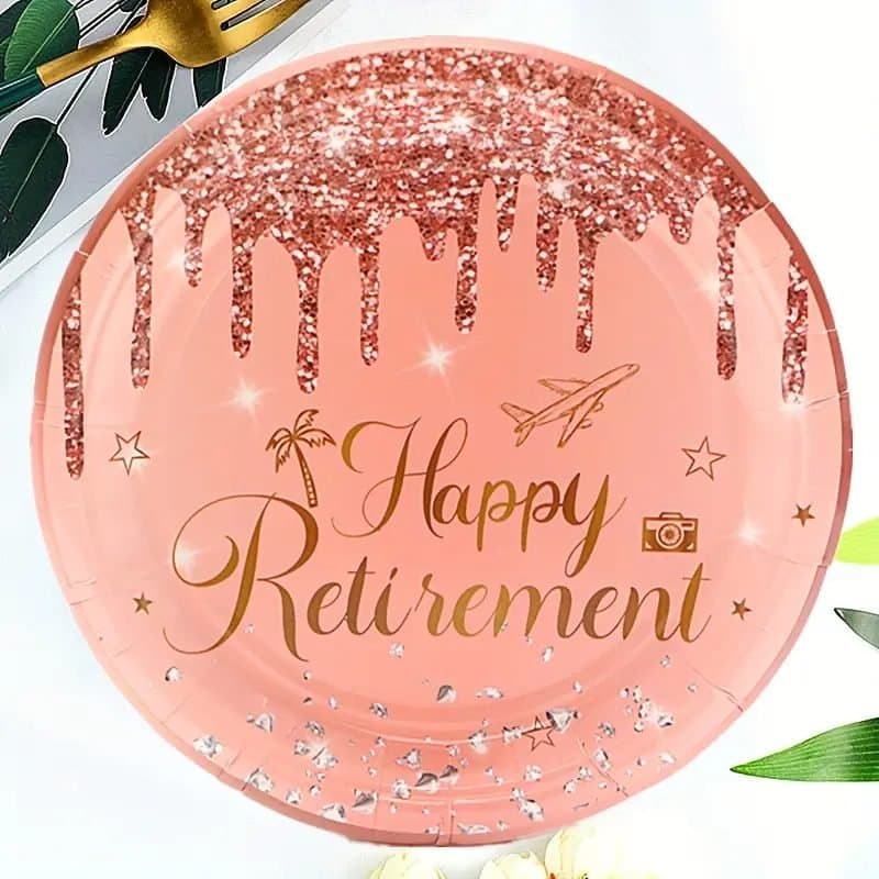 7" Pink Glitter Retirement Plates 10ct