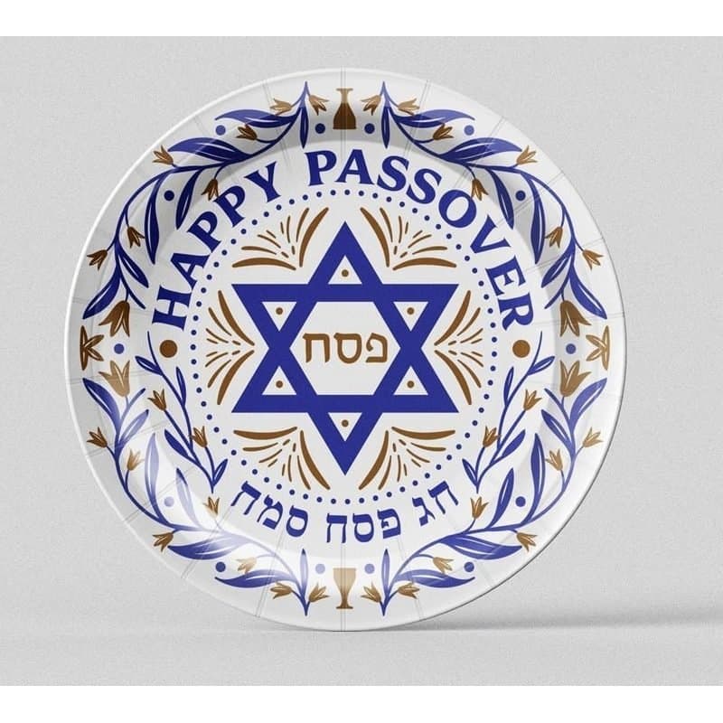 7" Seder Plates White/Blue/Gold 12ct