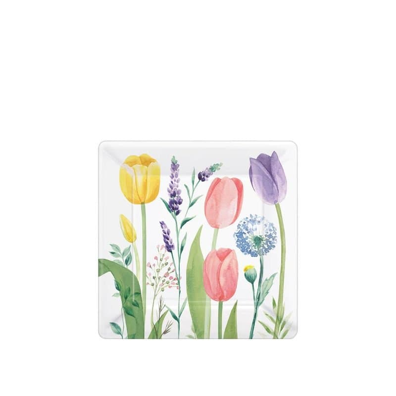 7" Square Paper Plate Tulip Garden