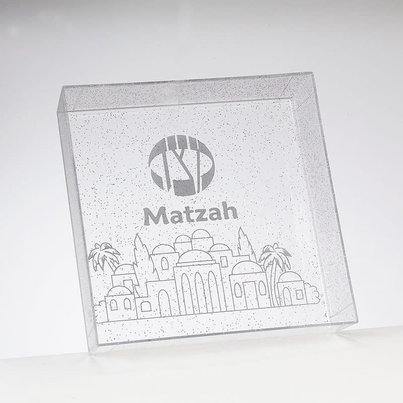 8.5" Matzah Tray / Clear With Silver Glitter