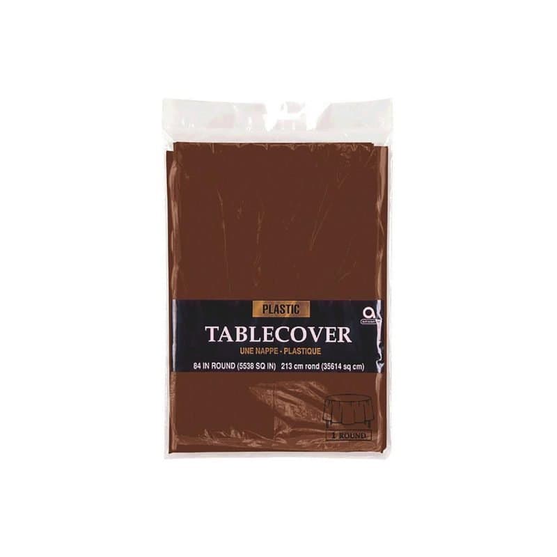 84" Round Plastic Table Cover - Chocolate Brown