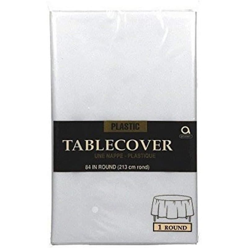 84" Round Plastic Table Cover - Frosty White