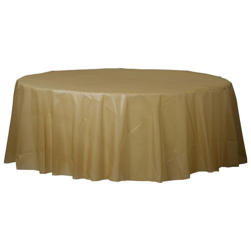 84" Round Plastic Table Cover - Gold