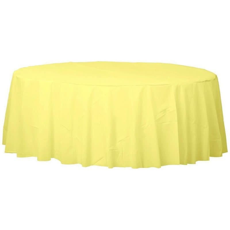 84" Round Plastic Table Cover - Light Yellow
