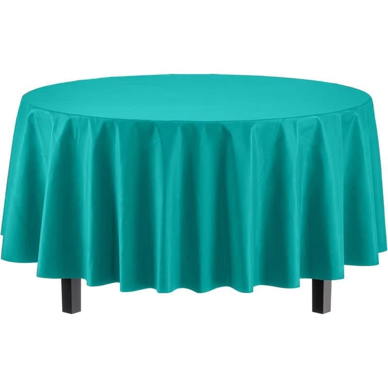 84" Round Plastic Table Cover - Teal
