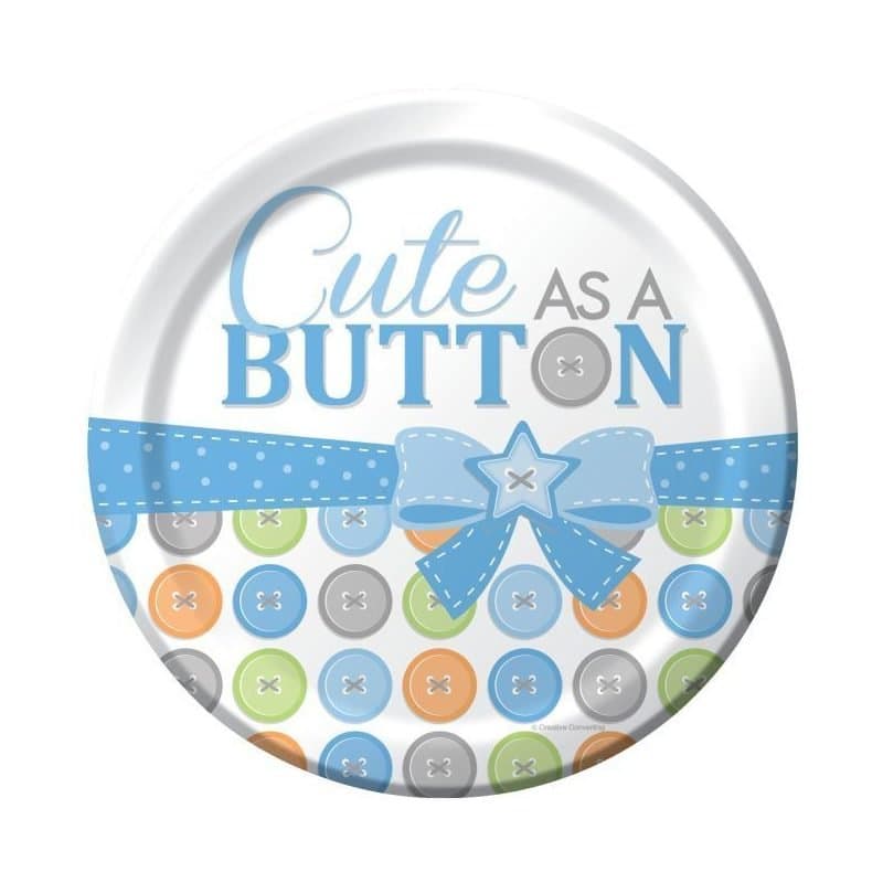 9.25" Cute As A Button Boy Paper Plates 8 pk