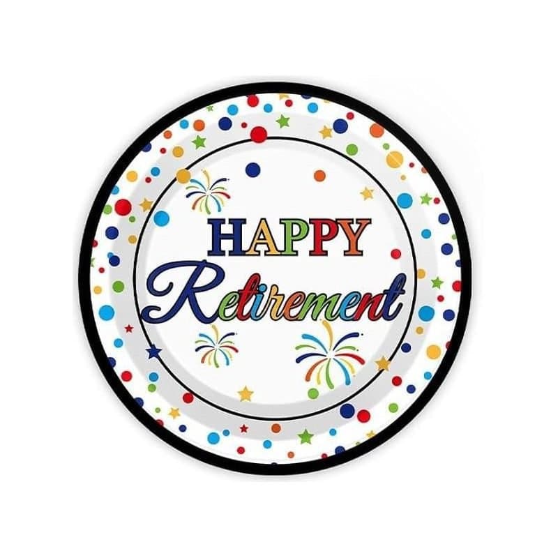 9" Colorful Retirement Paper Plates 8ct