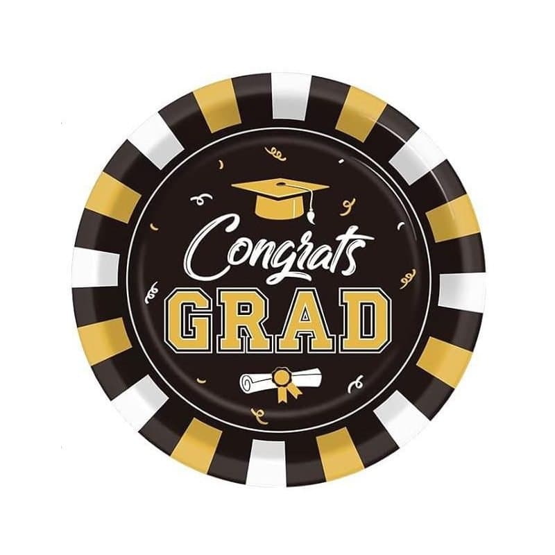 9" Congrats Grad Black/Gold Paper Plates 10ct