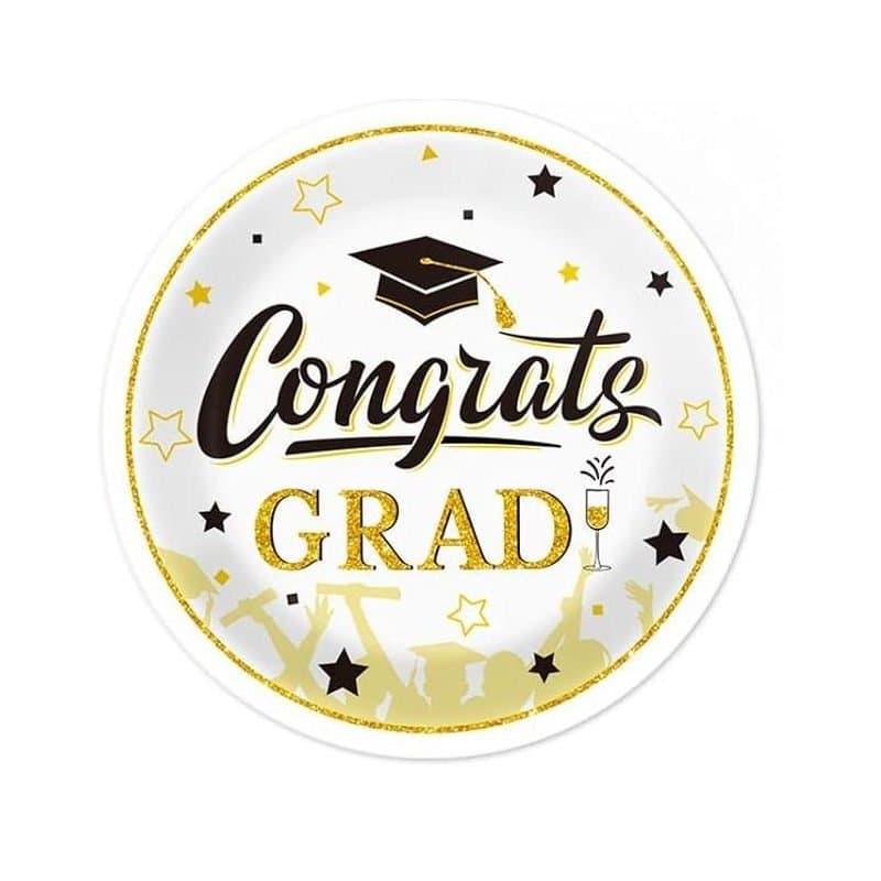 9" Congrats Grad White/Gold Paper Plates 10ct