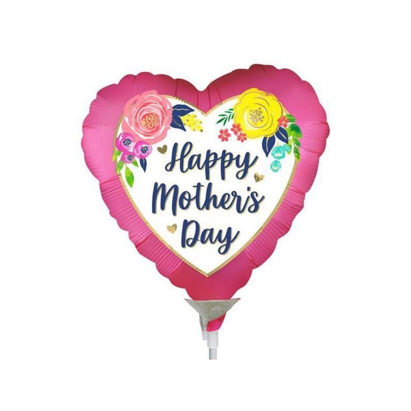 9" Foil - Happy Mothers Day Heart-Airfilled Balloon