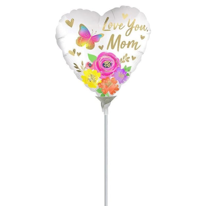 9" Foil - Love You Mom Heart-Airfilled Balloon