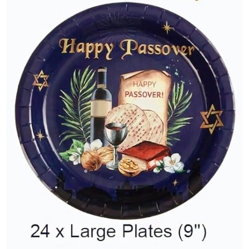 9" Happy Passover Paper Plates Dark Blue 12ct