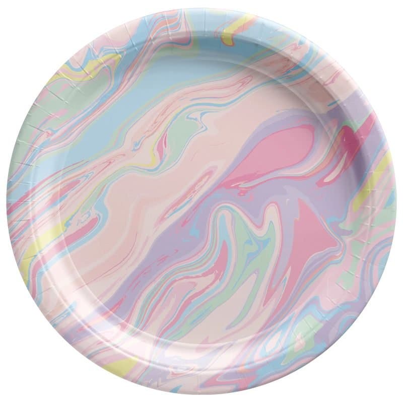 9" Pastel Marble Paper Plate 10ct