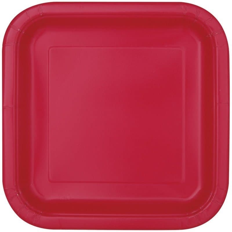 9" Square Paper Plates Ruby Red 14ct