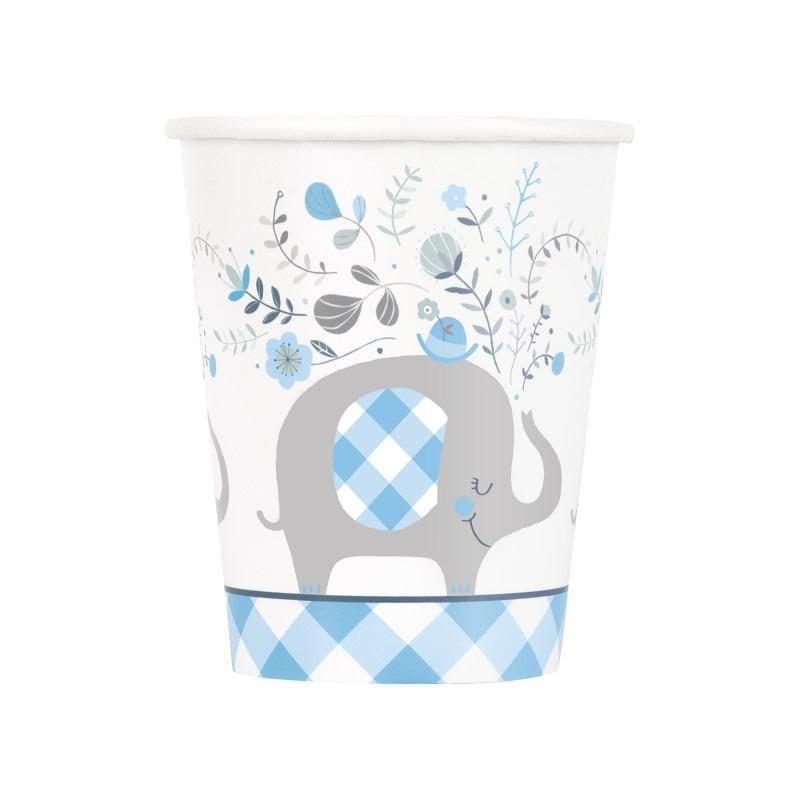 9oz Blue Floral Elephant Paper Cups 8ct