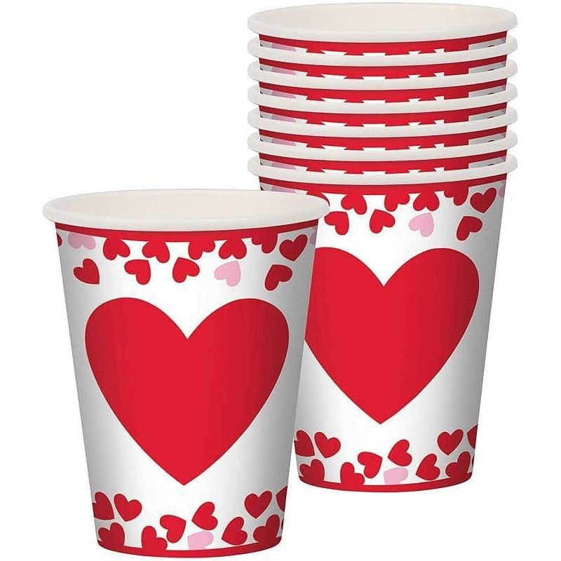 9oz Confetti Hearts Cups Hot/ Cold 8 Ct