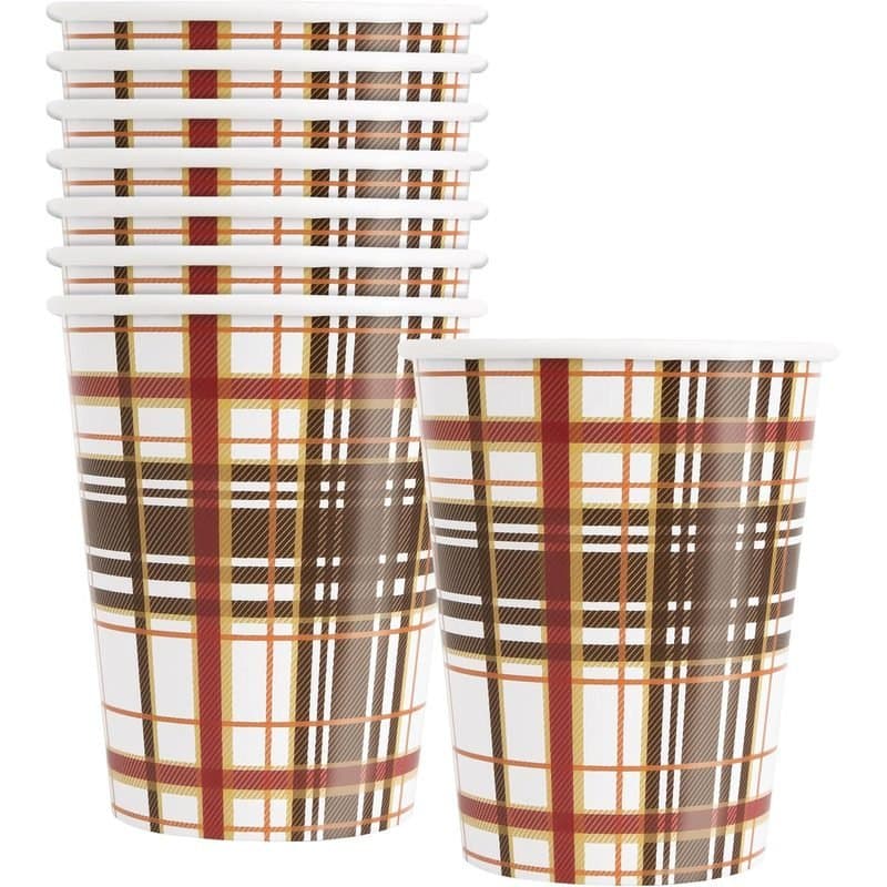 9oz Plaid Thanksgiving Paper Cups 8ct