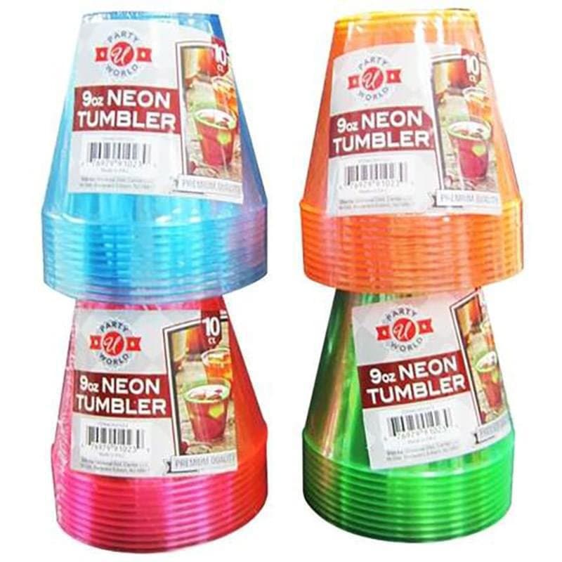 9oz Neon Tumblers - (Green- Orange-Pink) 10ct