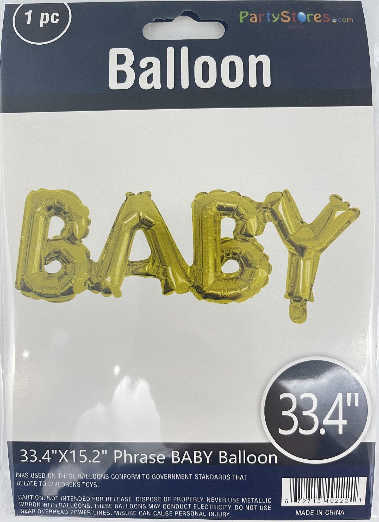 33" Foil Balloon - "BABY", Gold, Air filled, 33.4" x15.2"
