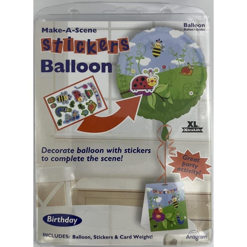 Balloon Kit - Insects in Garden, MAKE-A-SCENE HBD Collection, 18" Foil Balloon with Stickers and and Card Weight