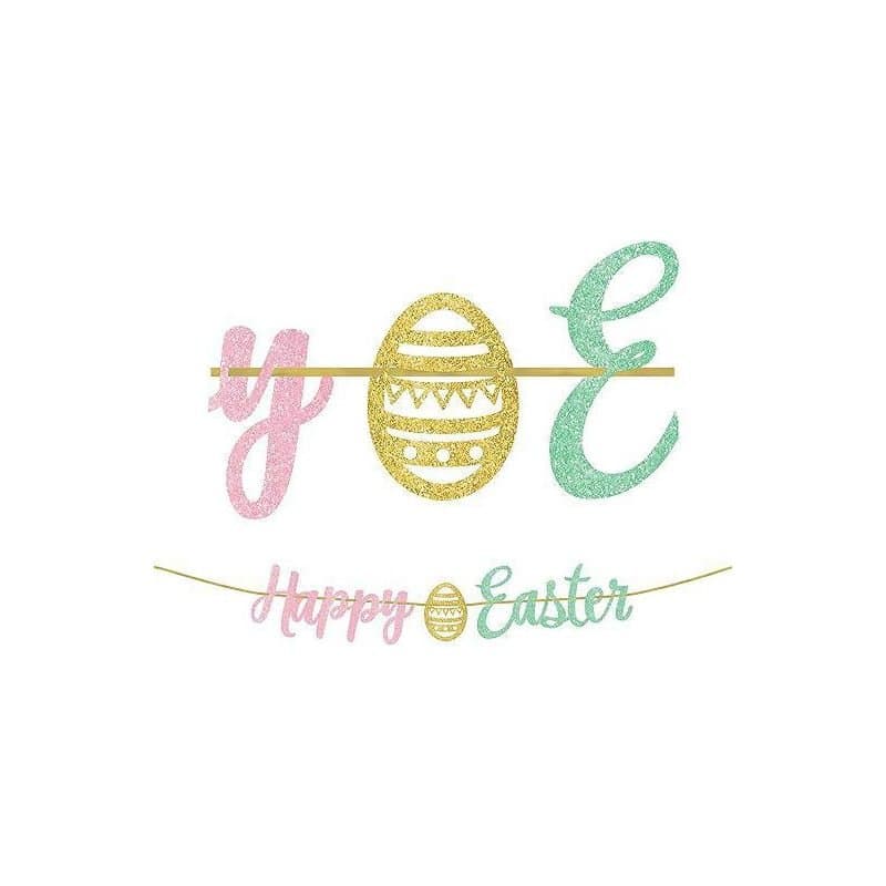 Banner - "Happy Easter" with Egg Glitter Banner, 1pc, 12ft