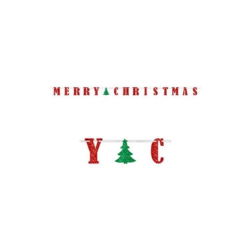 Banner - "MERRY CHRISTMAS" Glitter Banner, Red, 1pc, 12ft