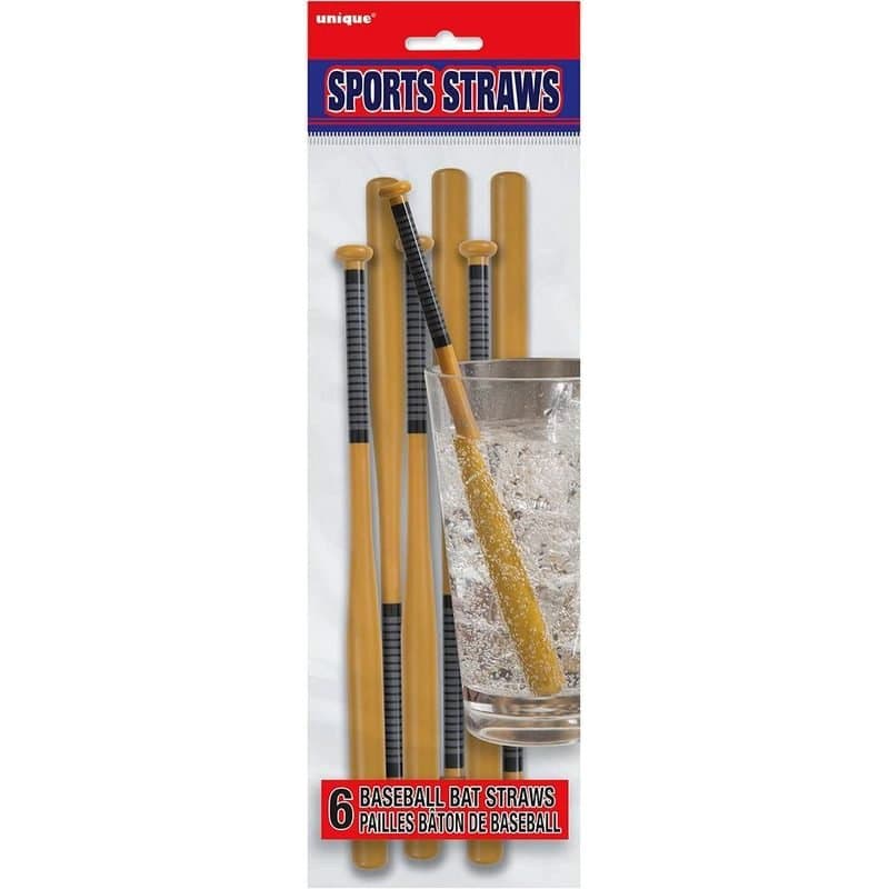 Baseball Plastic Straws 6ct