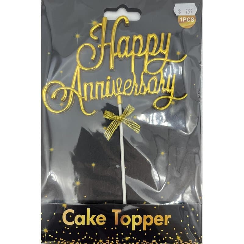 Cake Topper - Happy Anniversary Gold