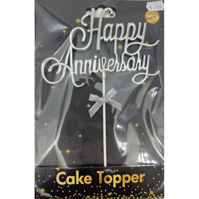 Cake Topper - Happy Anniversary Silver