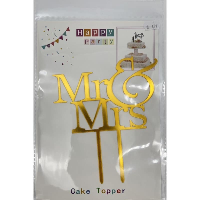 Cake Topper - Mr & Mrs Gold