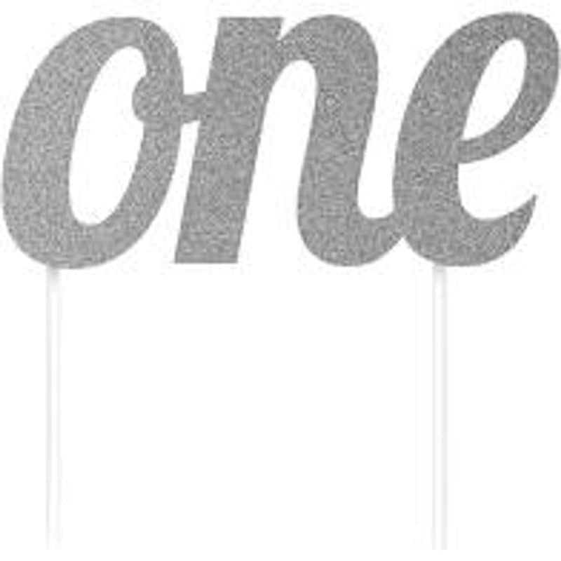 Cake Topper - "ONE" Silver Glitter
