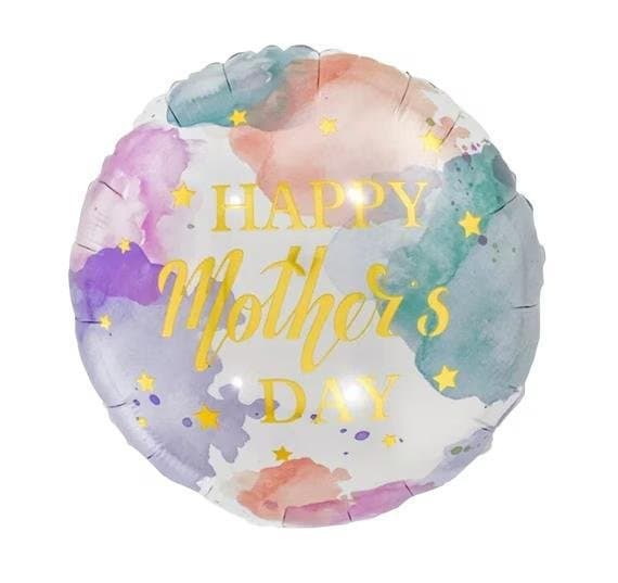 18" Foil Balloon - "HAPPY mother's DAY" Watercolour, Round