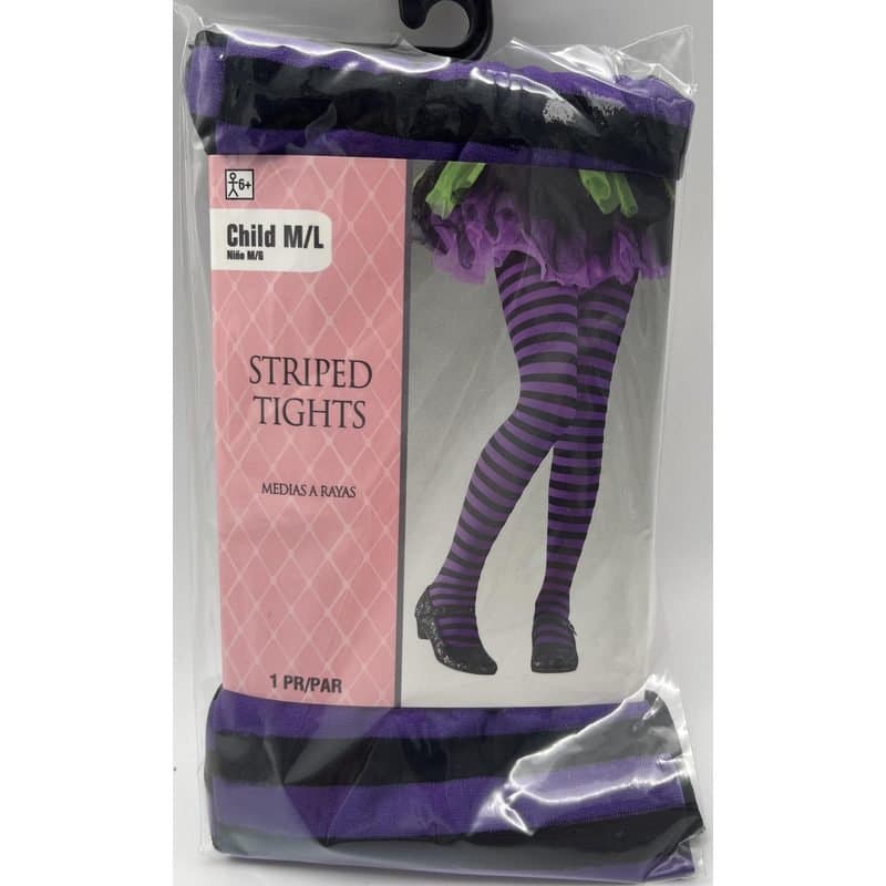 Childs M/L Black/Purple Striped Tights